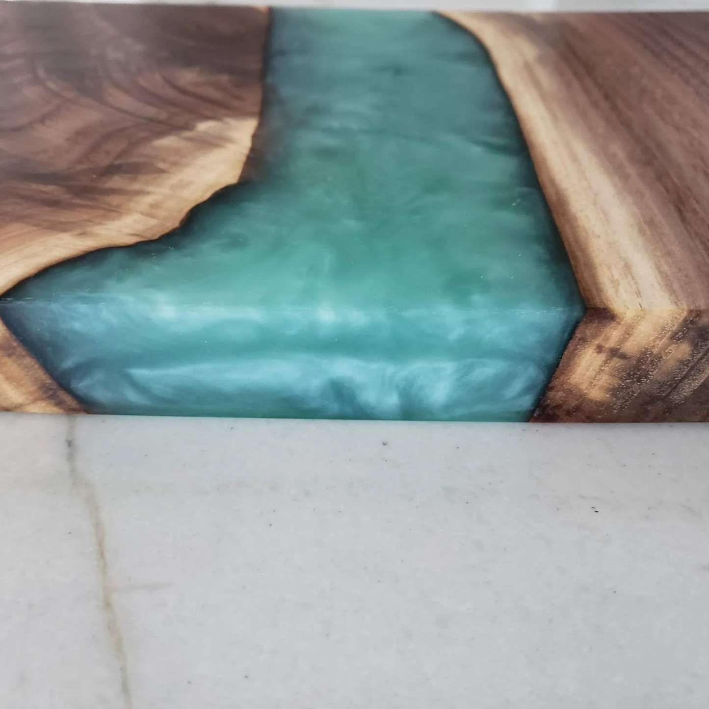 Walnut and Turquoise Resin River Serving Board