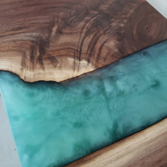 Walnut and Turquoise Resin River Serving Board