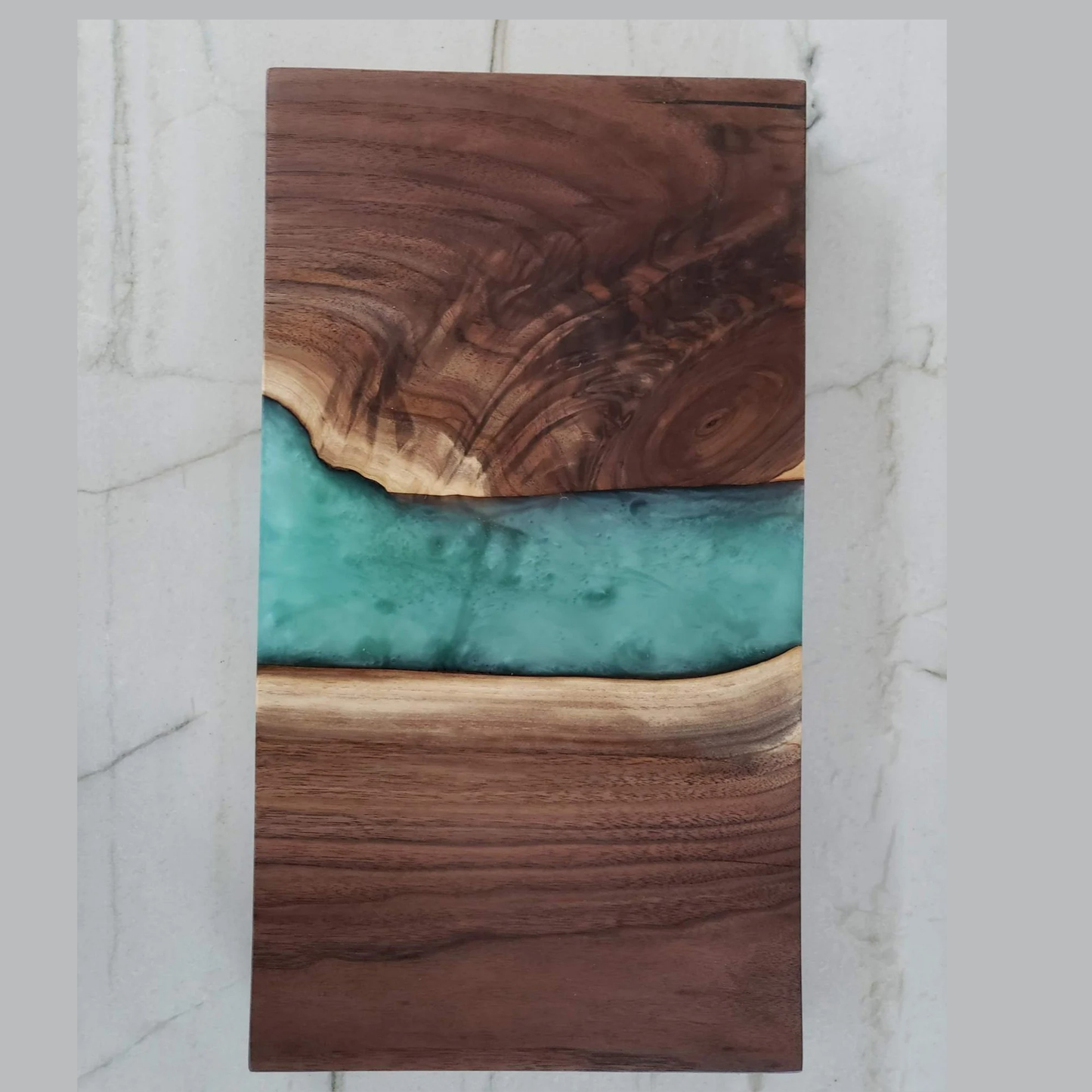 Walnut and Turquoise Resin River Serving Board