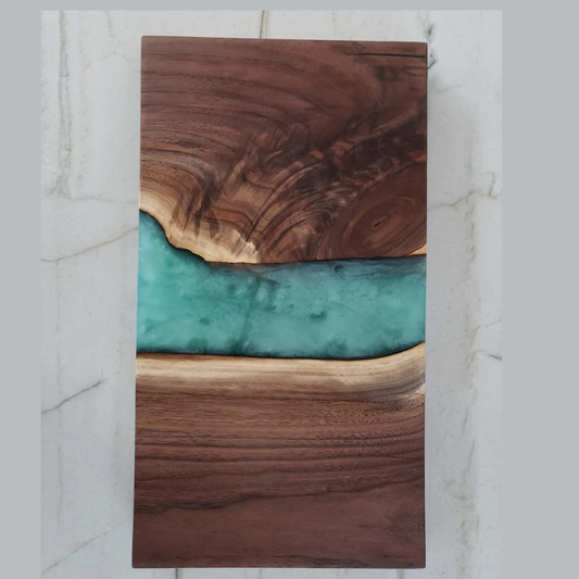 Walnut and Turquoise Resin River Serving Board