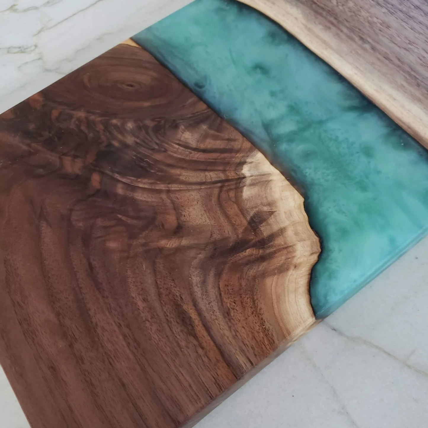 Walnut and Turquoise Resin River Serving Board